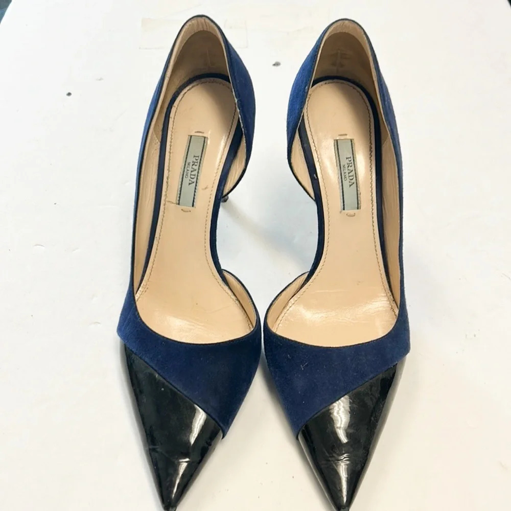 Prada navy and black d'orsay heels